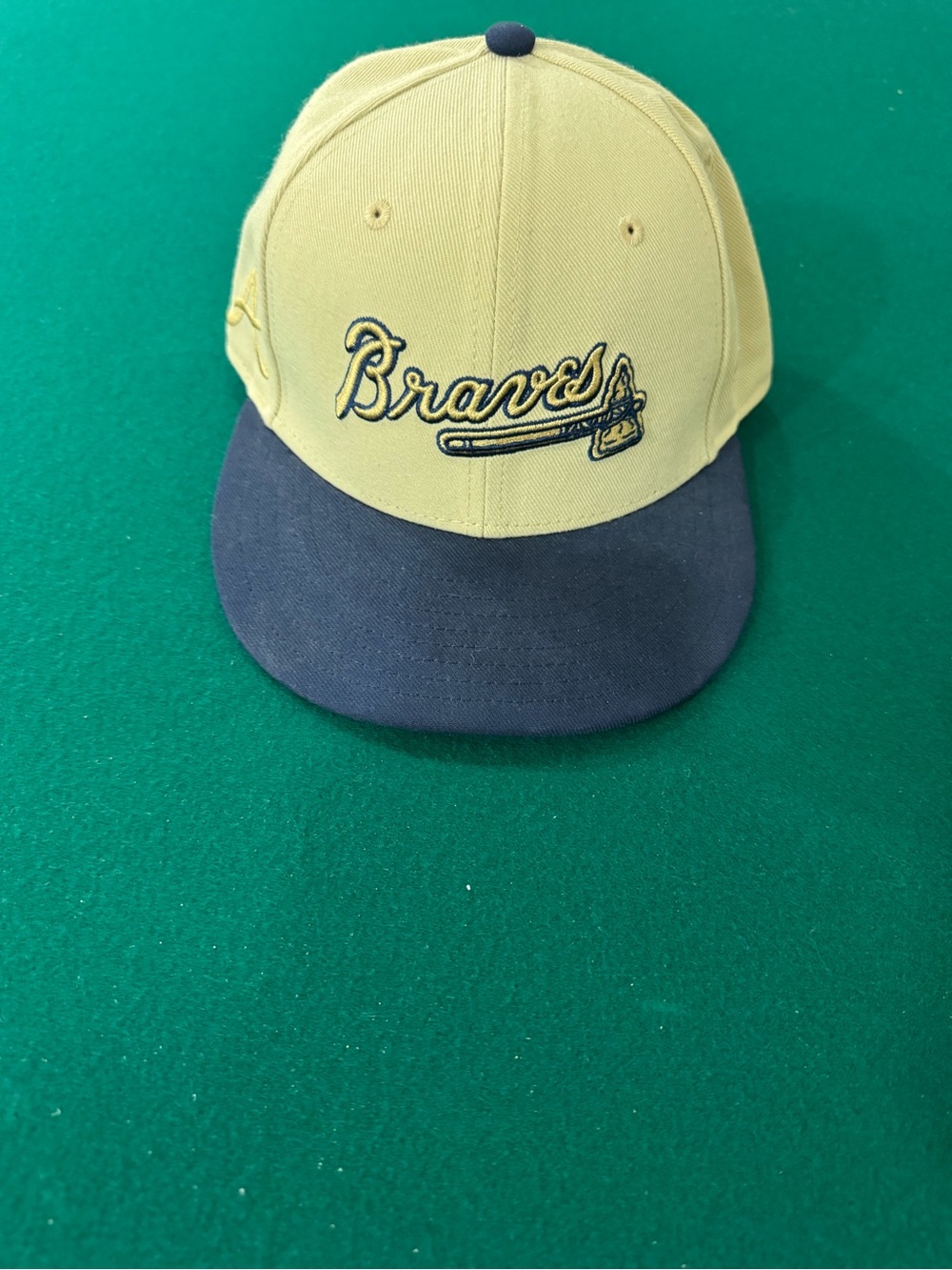 Braves Script Baseball Cap in Tan and Navy Size 7